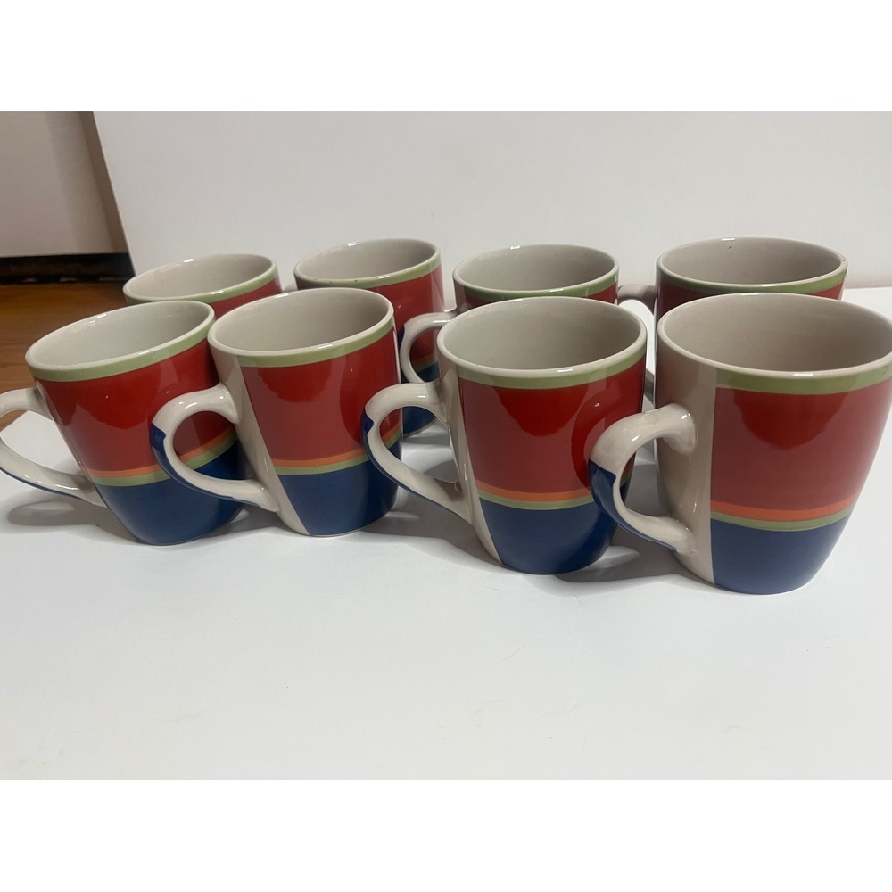 Royal Norfolk Mambo Stripe  Coffee Mugs Set of 8 Red Blue Green Color